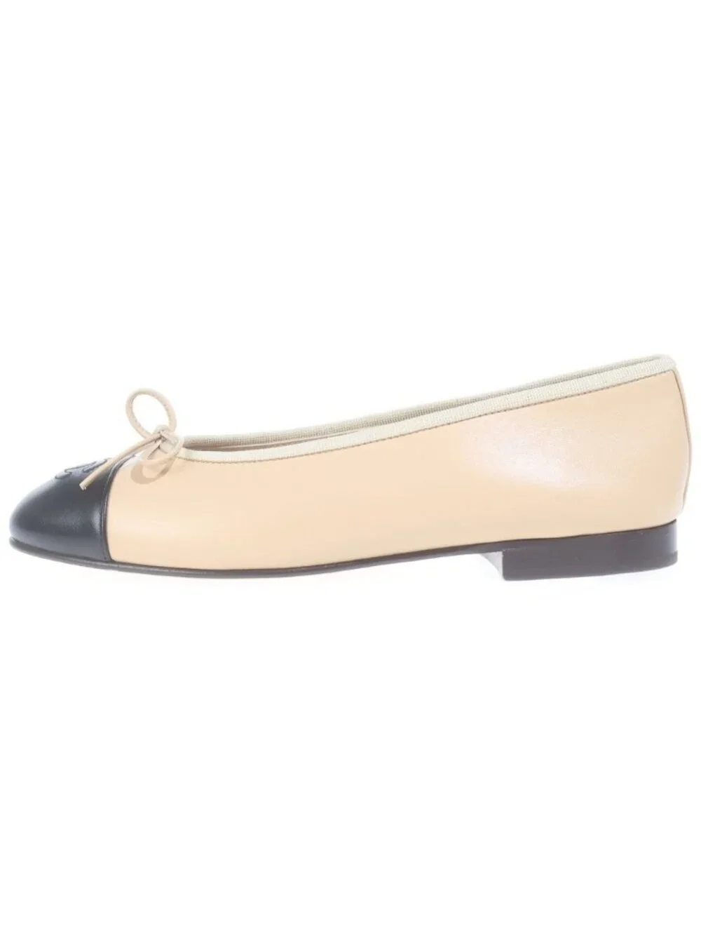 Chanel CC Logo Ballerina Flat Shoes Pumps Lambskin Leather Beige Black